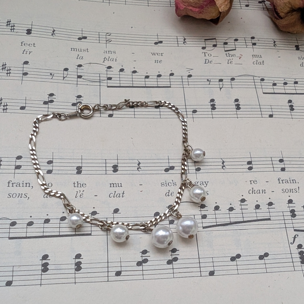 Vintage Silver Faux Pearl Bracelet